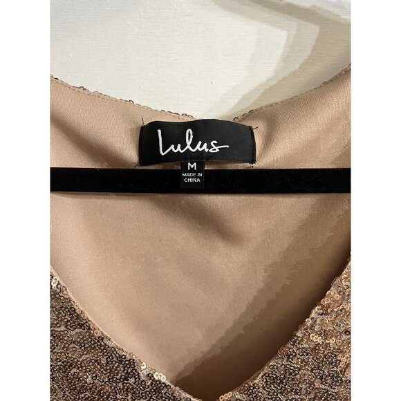 Lulu’s Rose Gold Sequin Cold Shoulder Sleeve Formal Prom‎ Shift Dress Gown Sz M - Picture 3 of 4